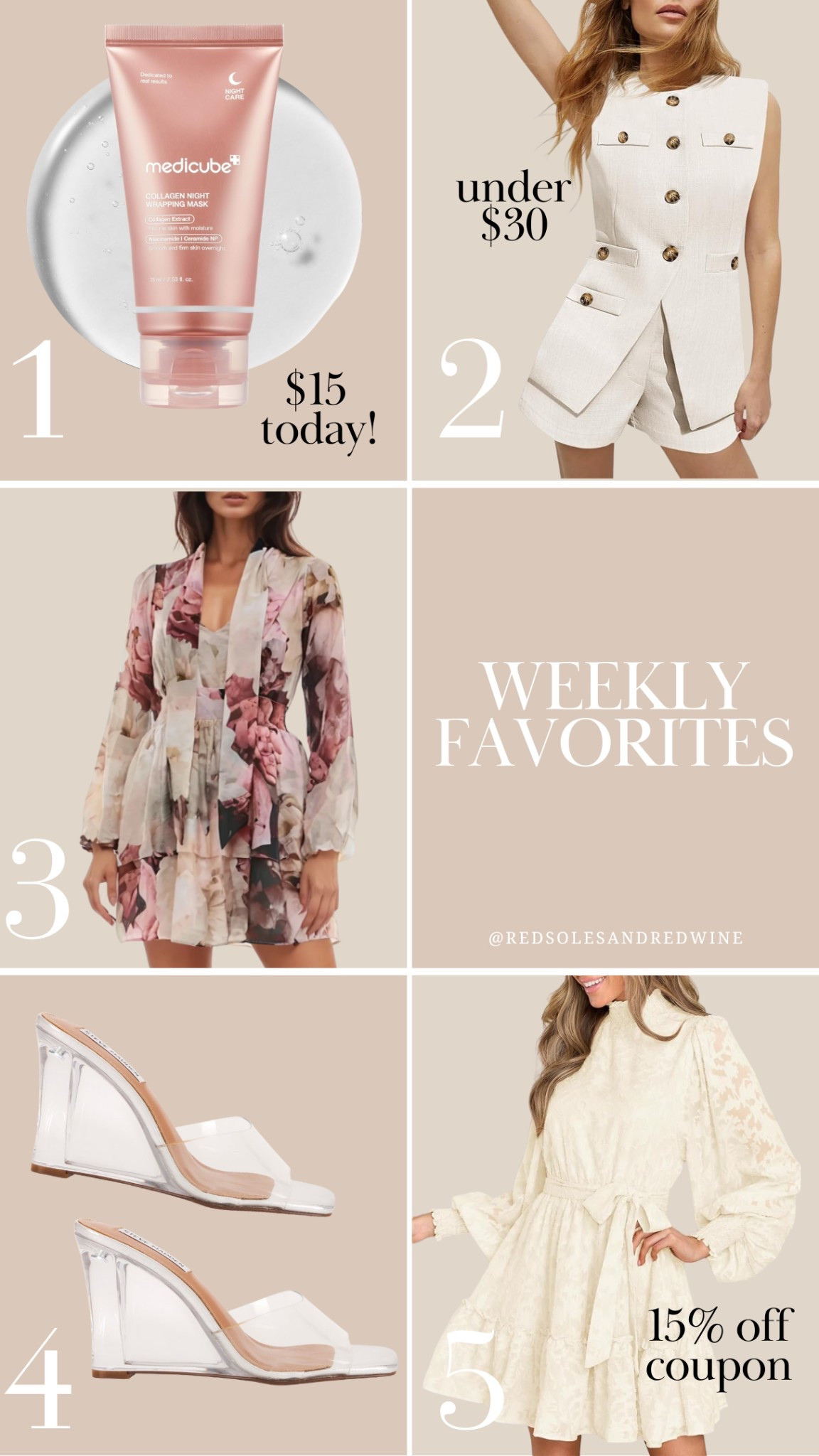 5 top faves this week! Amazon finds, spring dress, face mask, two piece set matching set, clear heels, spring style, spring outfit

#LTKBeauty #LTKStyleTip #LTKShoeCrush