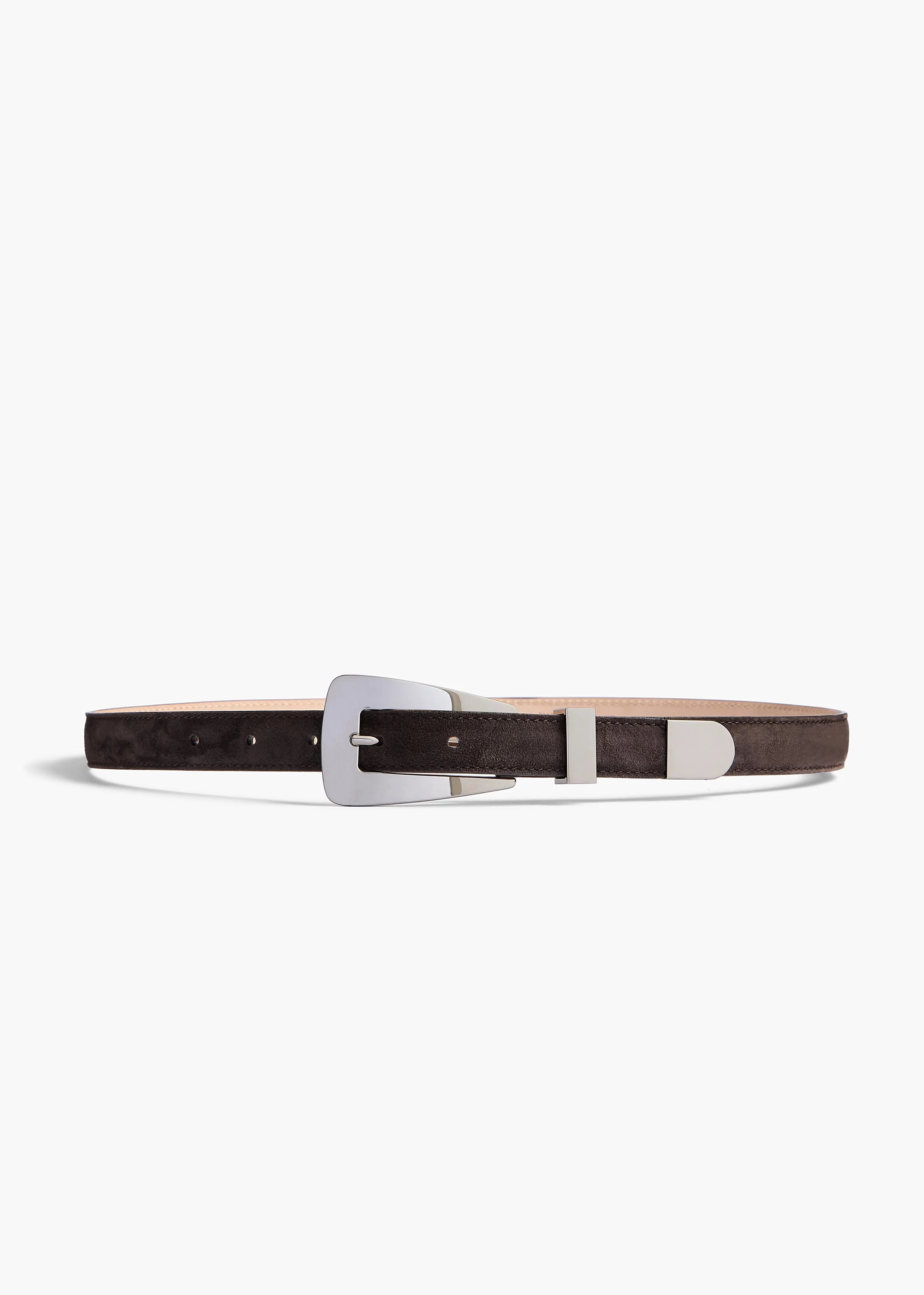 KHAITE - Small Lucca Belt In Dark Brown Suede With Silver | Khaite