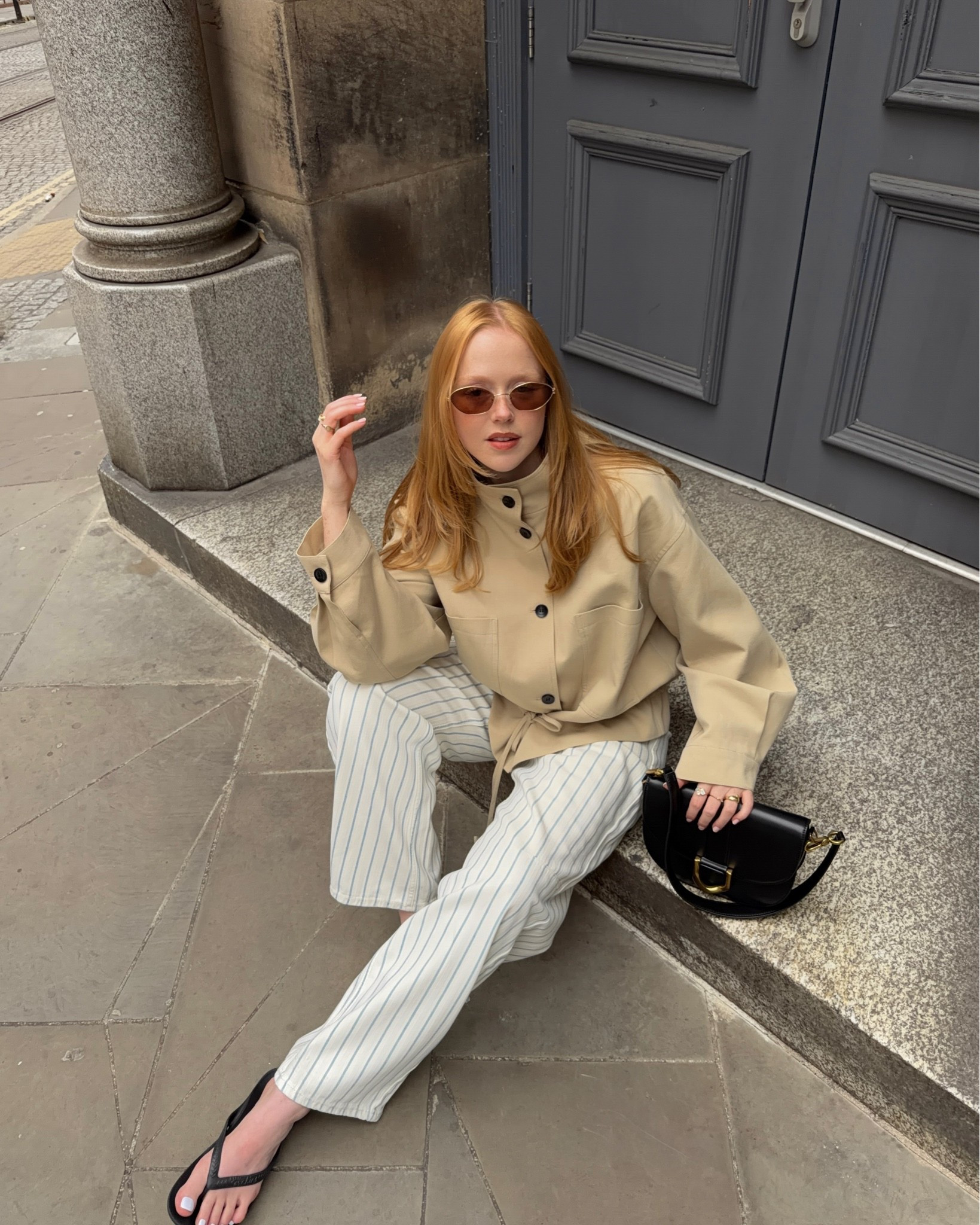 Funnel Neck Jacket, High Neck Jacket, Beige Jacket, Utility Jacket, Stripe Jeans, Stripe Trousers