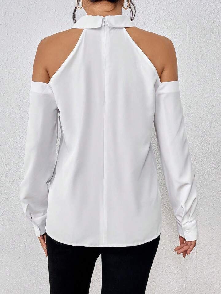 SHEIN Essnce Cold Shoulder Button Front Shirt | SHEIN