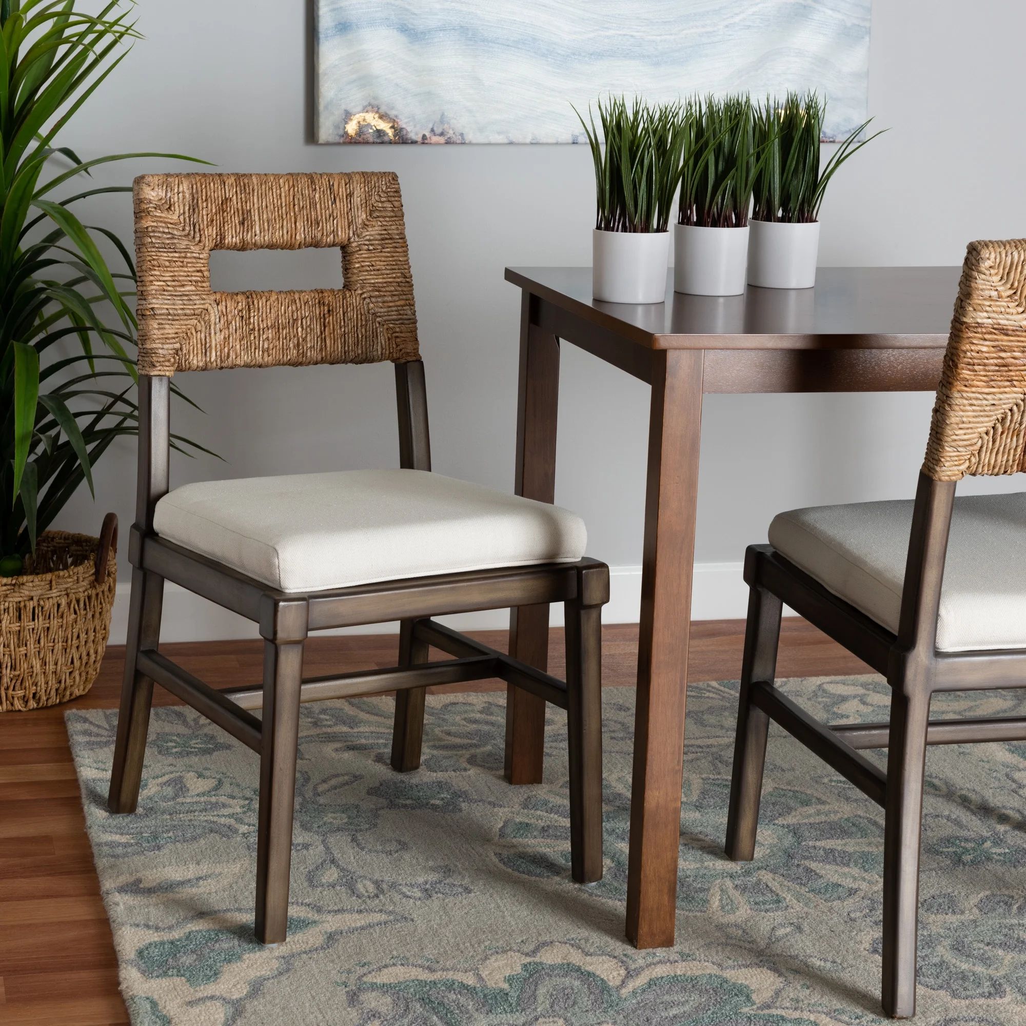 bali & pari Porsha Modern Bohemian Dark Brown Finished Mahogany Wood and Rattan Dining Chair | Walmart (US)