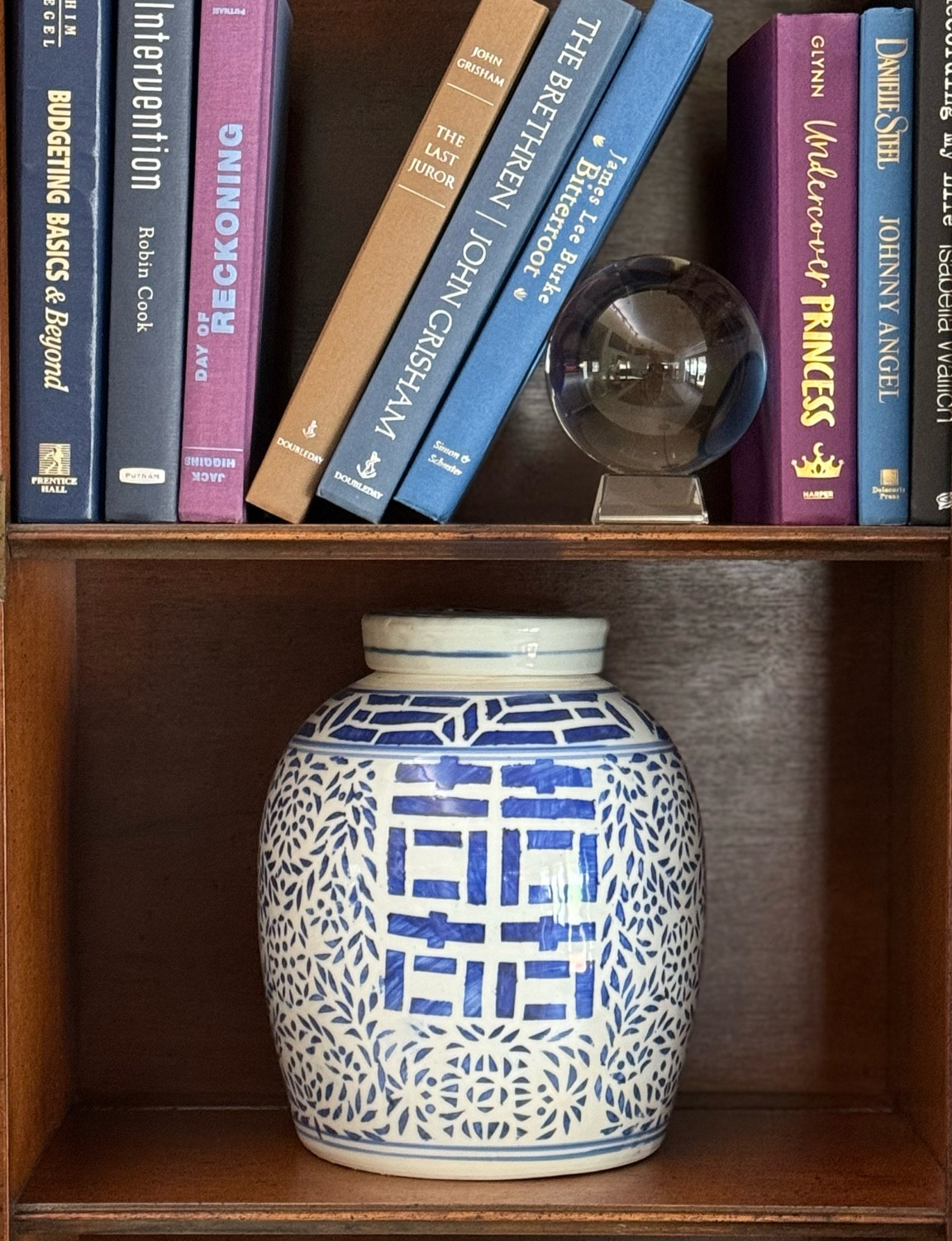 Vintage double happiness ginger jars are always a classic addition! Blue & White. Shelf Decor. Vintage. Tabletop. Coffee Table. Bookcase. Cabinet. Library. Skirted Table. Classic. traditional. Chinoiserie .

#LTKhome #LTKstyletip