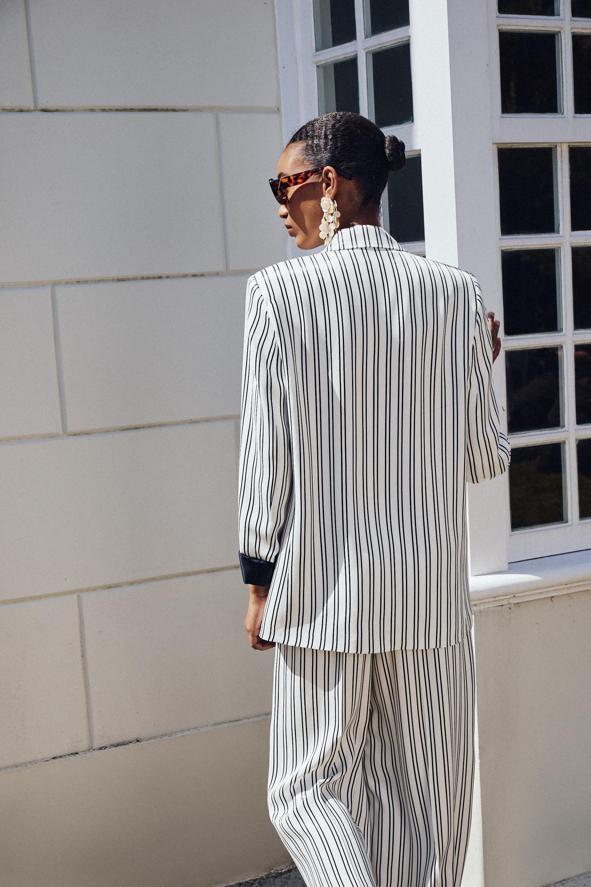 STRIPED BLAZER WITH ROLLED-UP CUFFS | Zara UK