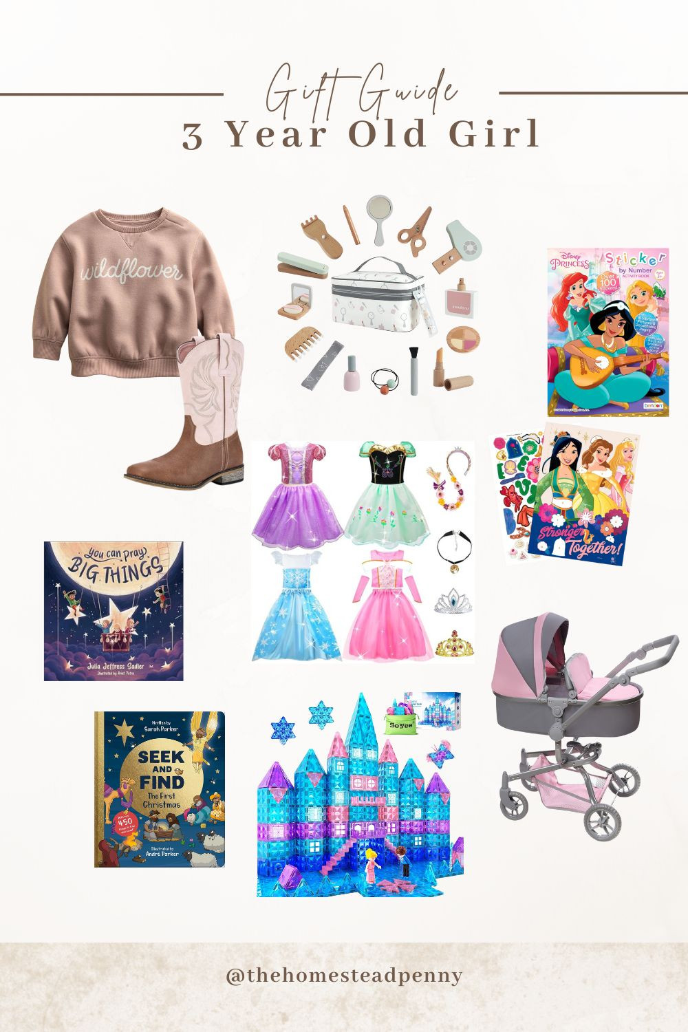 Girls gift guide for 3 year old girls. This would be perfect for Christmas or birthdays. 

Toddler gift ideas, Kids gift guide, Baby dolls, Books, Sticker Books, Dress Up Clothes 

 #LTKGiftGuide #LTKHoliday