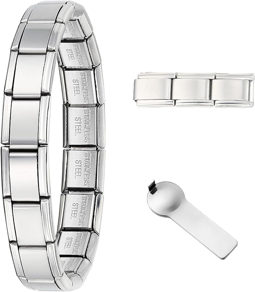 GEMOSA 9mm Italian Charm Bracelet Starter Set, Stainless Steel Classic Link Bracelet for Women Me... | Amazon (US)