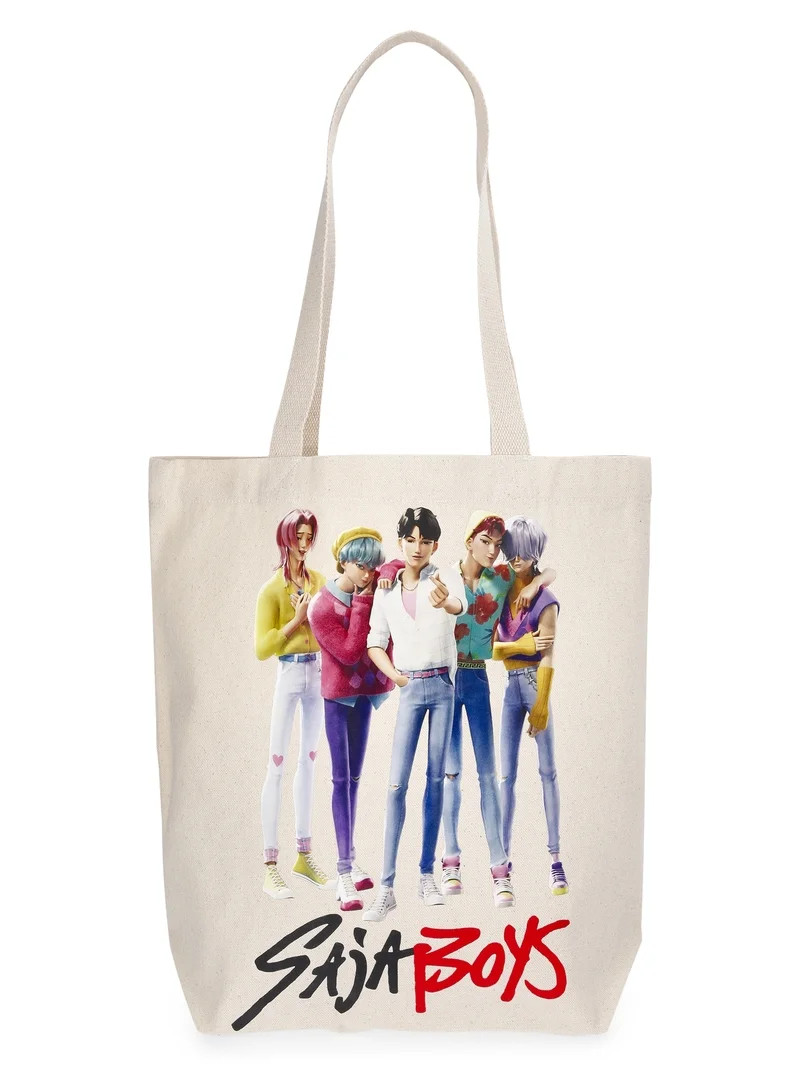 KPop Demon Hunters Women's Golden Saja Boys 13.5" Tote Bag, Natural Canvas | Walmart (US)
