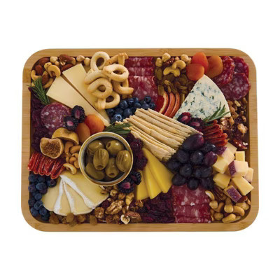 Farberware 11"x14" Build-a-Board Charcuterie Bamboo Board with Locking Lid and Navy Handle | Target