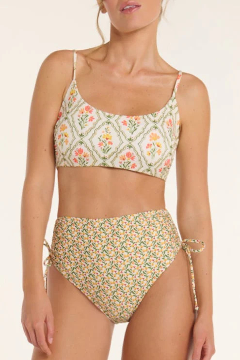 Paloma Scoop Neck Reversible Top in Ditsy and Tile Floral | Hermoza