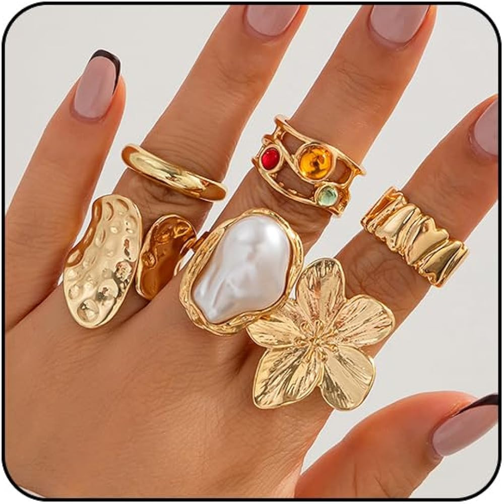 6PCS Chunky Rings for Women Adjustable Thick Rings Set Trendy Statement Stackable Ring for Women ... | Amazon (US)