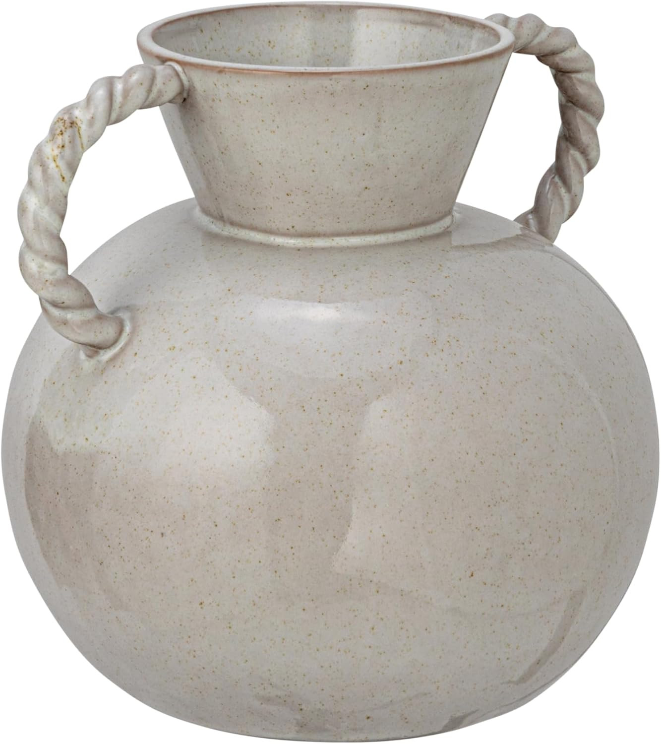 Bloomingville 9.25 Inches Stoneware Vase with Twisted Handles and Reactive Glaze, Cream Color | Amazon (US)