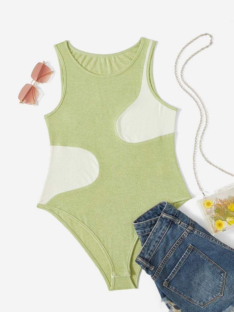 Plus Colorblock Tank Bodysuit | SHEIN