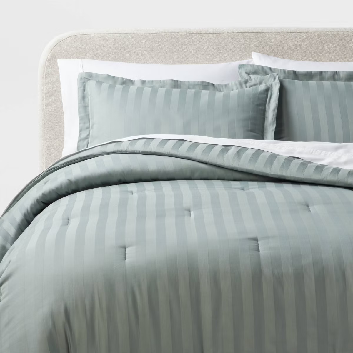 3pc King Luxe Striped Damask Comforter and Sham Set Light Teal Green - Threshold™ | Target