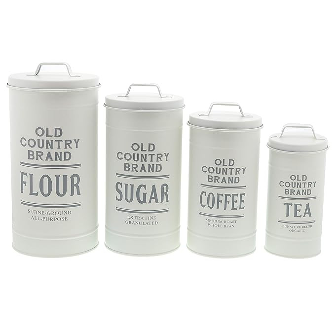 Barnyard Designs Decorative Nesting Kitchen Canisters with Lids Galvanized White Metal Rustic Vin... | Amazon (US)