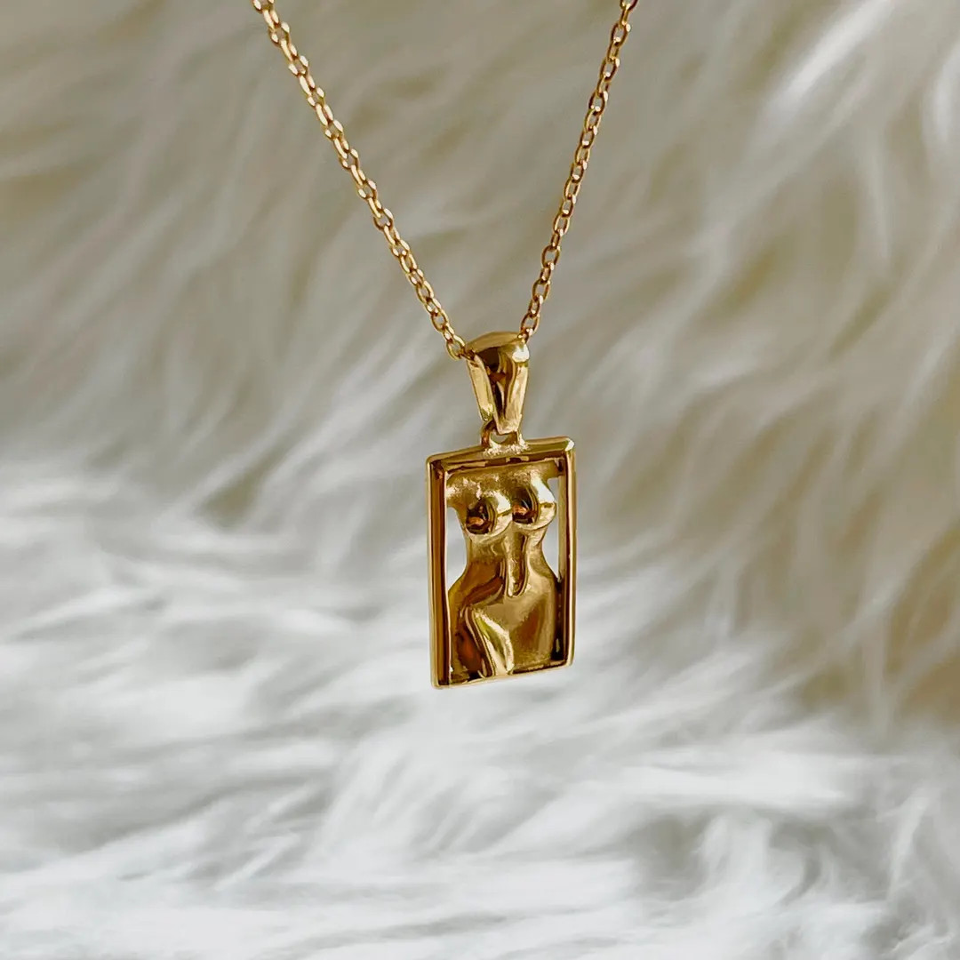 Body Shaped Pendant Necklace, 18k Gold Plated Stainless Steel - Etsy | Etsy (US)