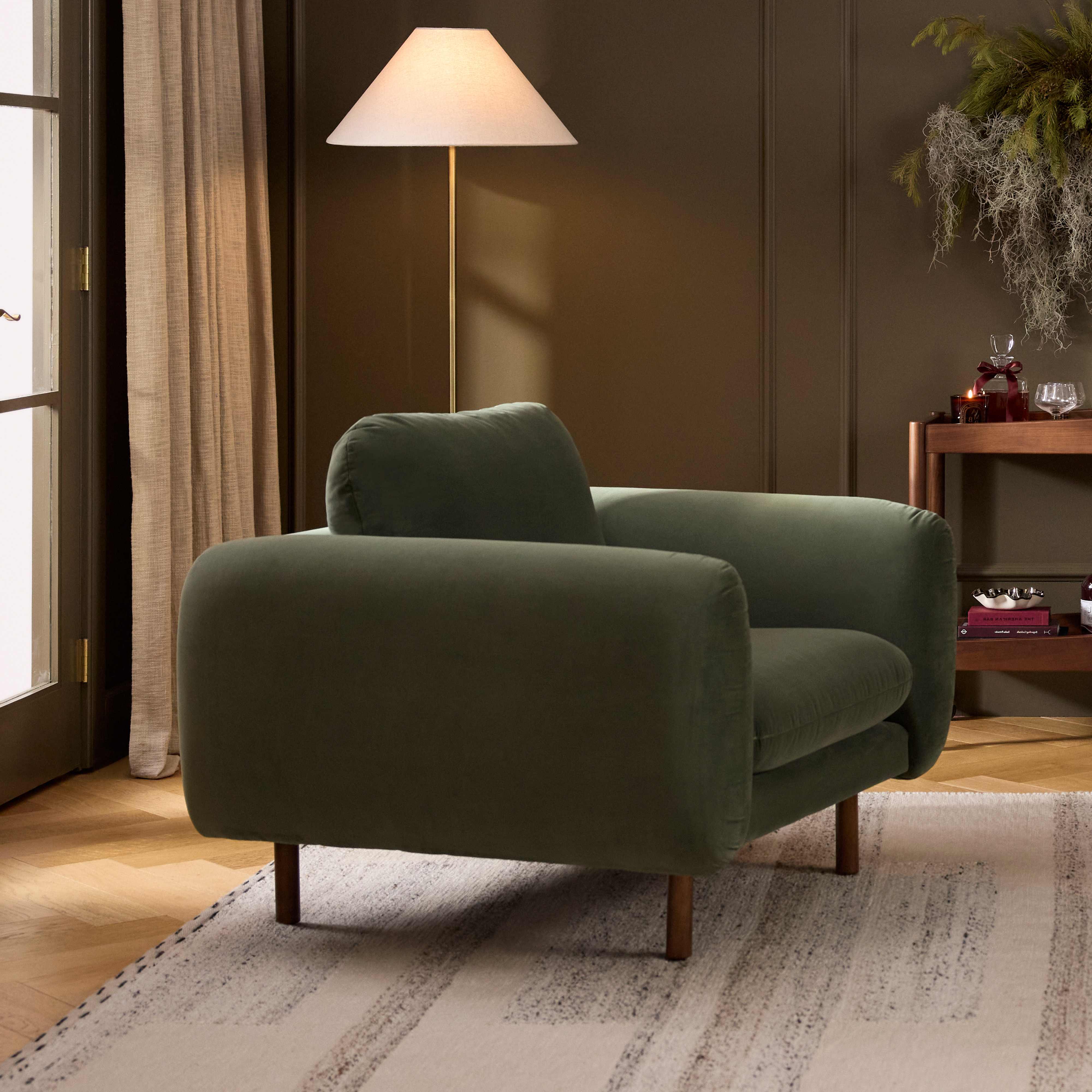 Sanders 37" Velvet Lounge Chair - Plush Pacific Green | Article