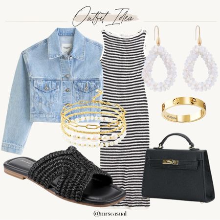 Cutest striped midi dress ❤️ raffia slides and denim jacket 

#LTKstyletip #LTKfindsunder100 #LTKfindsunder50