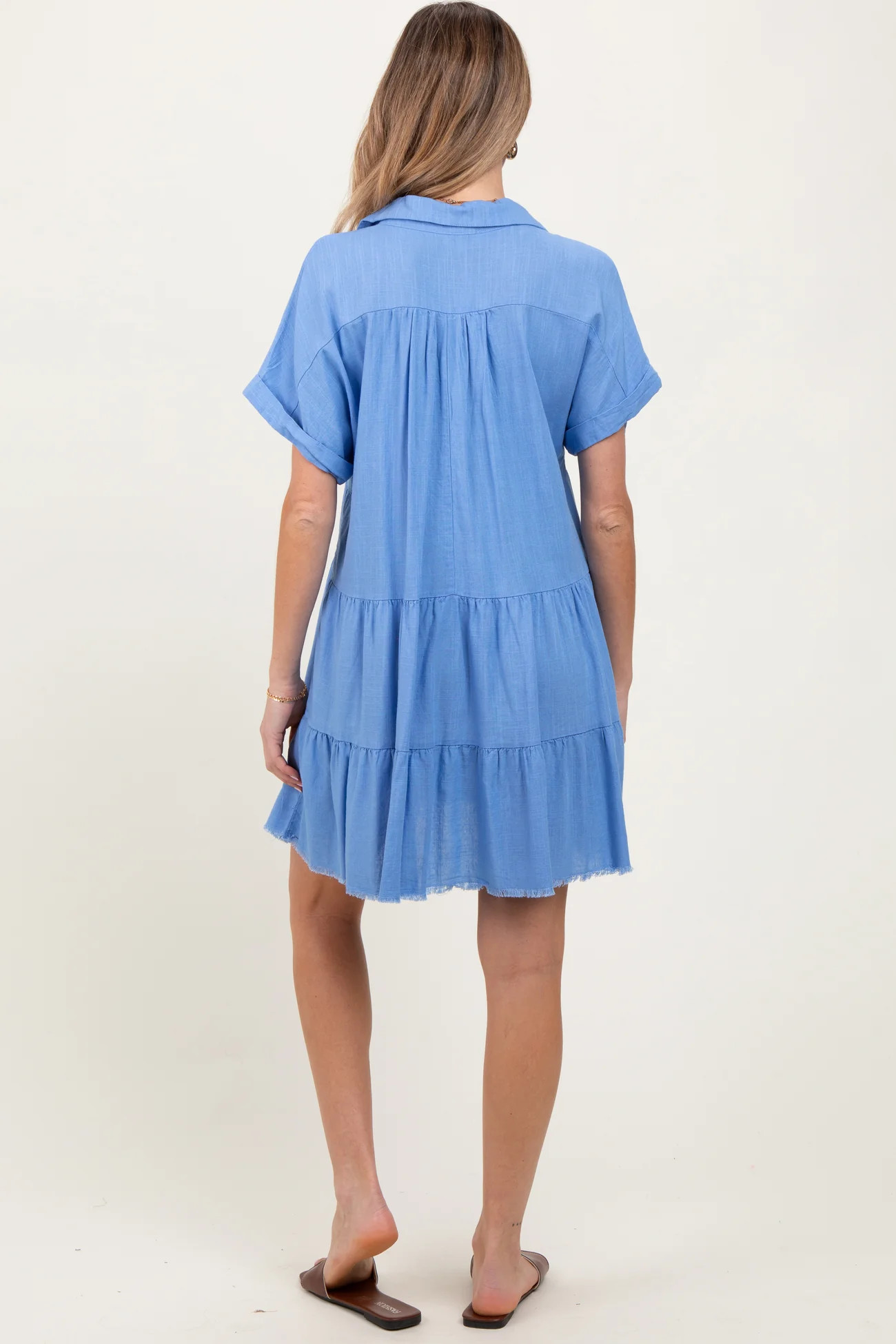 Cream Tiered Linen Maternity Dress | PinkBlush Maternity