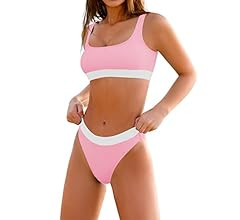 High Waisted Bikini for Women Tummy Control Bottoms Push Up Crop Top Swimsuit 2 Piece High Cut Te... | Amazon (US)
