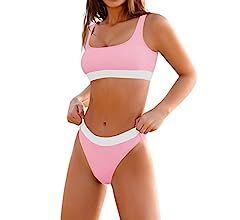 High Waisted Bikini for Women Tummy Control Bottoms Push Up Crop Top Swimsuit 2 Piece High Cut Te... | Amazon (US)