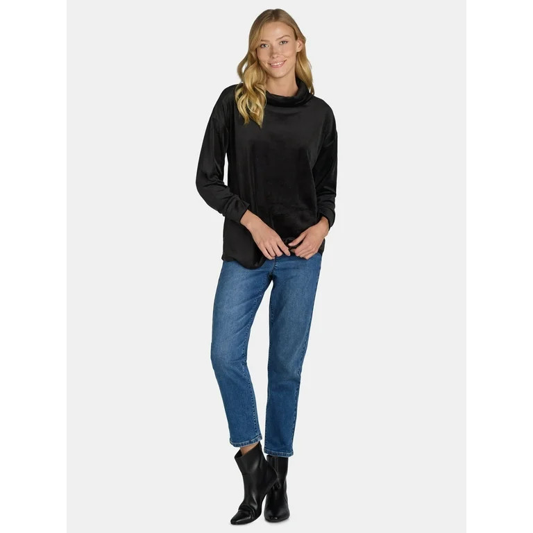Time and Tru Women's Cozy Cowl Neck Top with Long Sleeves, Sizes XS-XXXL | Walmart (US)