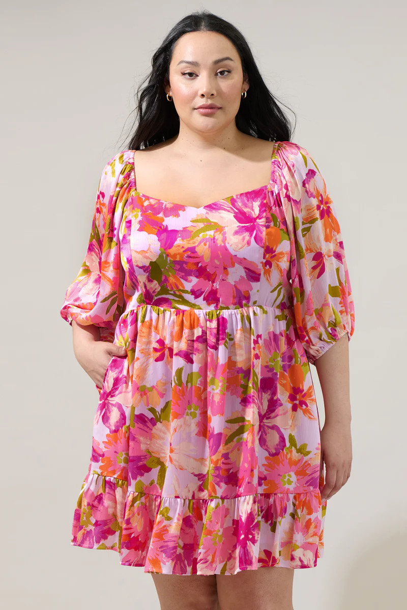 Abigal Floral Evy Sweetheart Mini Dress Curve | Sugarlips