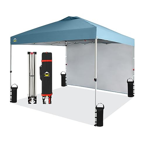 CROWN SHADES 10x10 Pop Up Canopy with 1 Side Wall - Beach Tent with One Push Setup - Outdoor Sun Shade for Events, Parties, Camping - Gazebo with STO-N-Go Cover Bag (Cyan Blue) | Amazon (US)