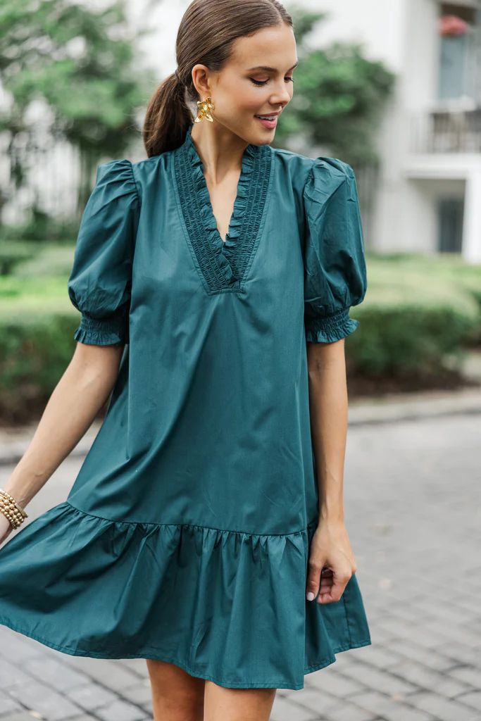 Somewhere Out There Hunter Green Ruffled Dress | The Mint Julep Boutique