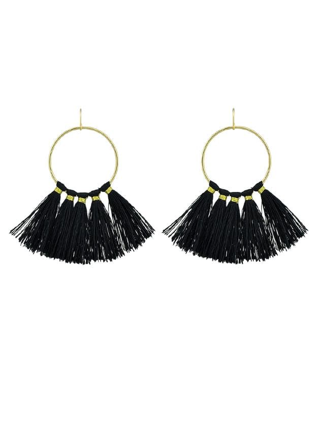 Black Ethnic Style Bohemian Earrings Gold-Color Circle With Colorful Long Tassel | ROMWE
