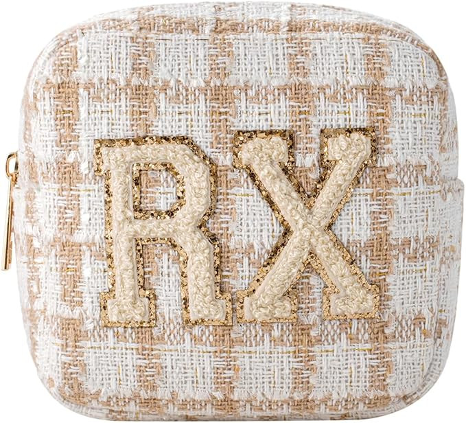 uekeboag Personalized Small Checkered Medicine Cosmetic Bag, Cute Plaid Pattern Chenille Letter P... | Amazon (US)