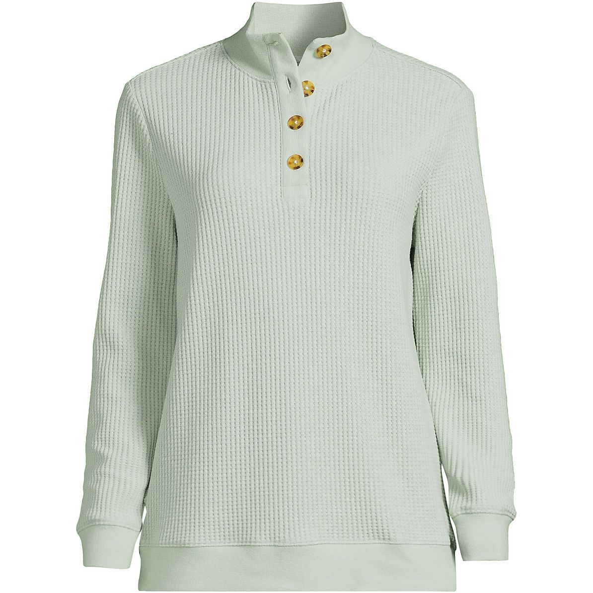 Women's Long Sleeve Waffle Knit Button Placket Top | Lands' End (US)