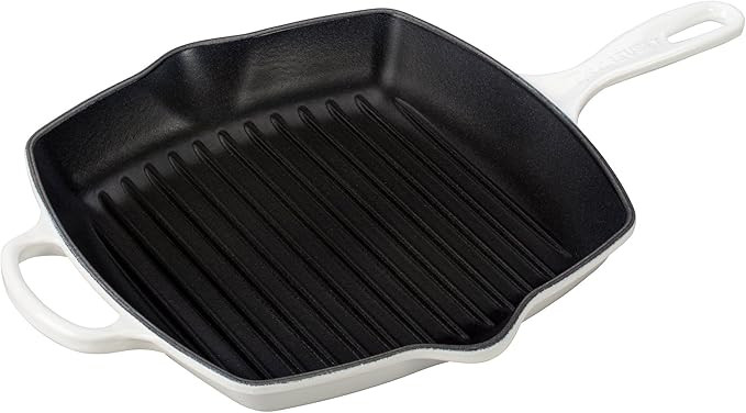 Le Creuset Enameled Cast Iron Signature Square Skillet Grill, 10.25", White | Amazon (US)