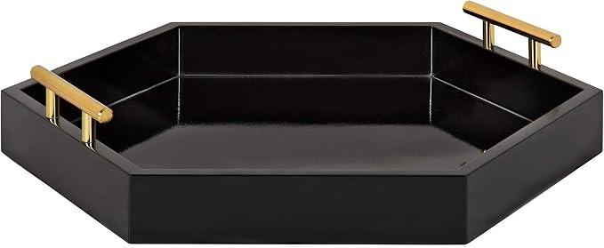 Kate and Laurel Lipton Modern Hexagon Decorative Tray, 18" x 18", Black with Gold Metal Handles | Amazon (US)
