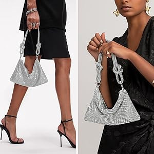 Rhinestone Purses for Women Chic Sparkly Evening Handbag Bling Hobo Bag Shiny Silver Clutch Purse... | Amazon (US)
