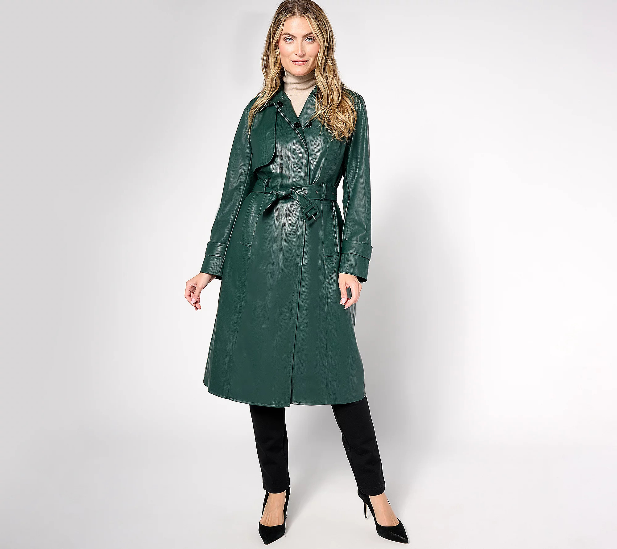 by Stacy London Regular Embossed Snake Faux Leather Trench | QVC