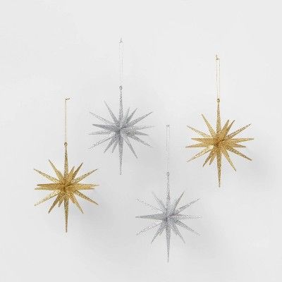 4pk Glitter Dimensional Spike Starburst Christmas Tree Ornament Gold/Silver - Wondershop&#8482; | Target
