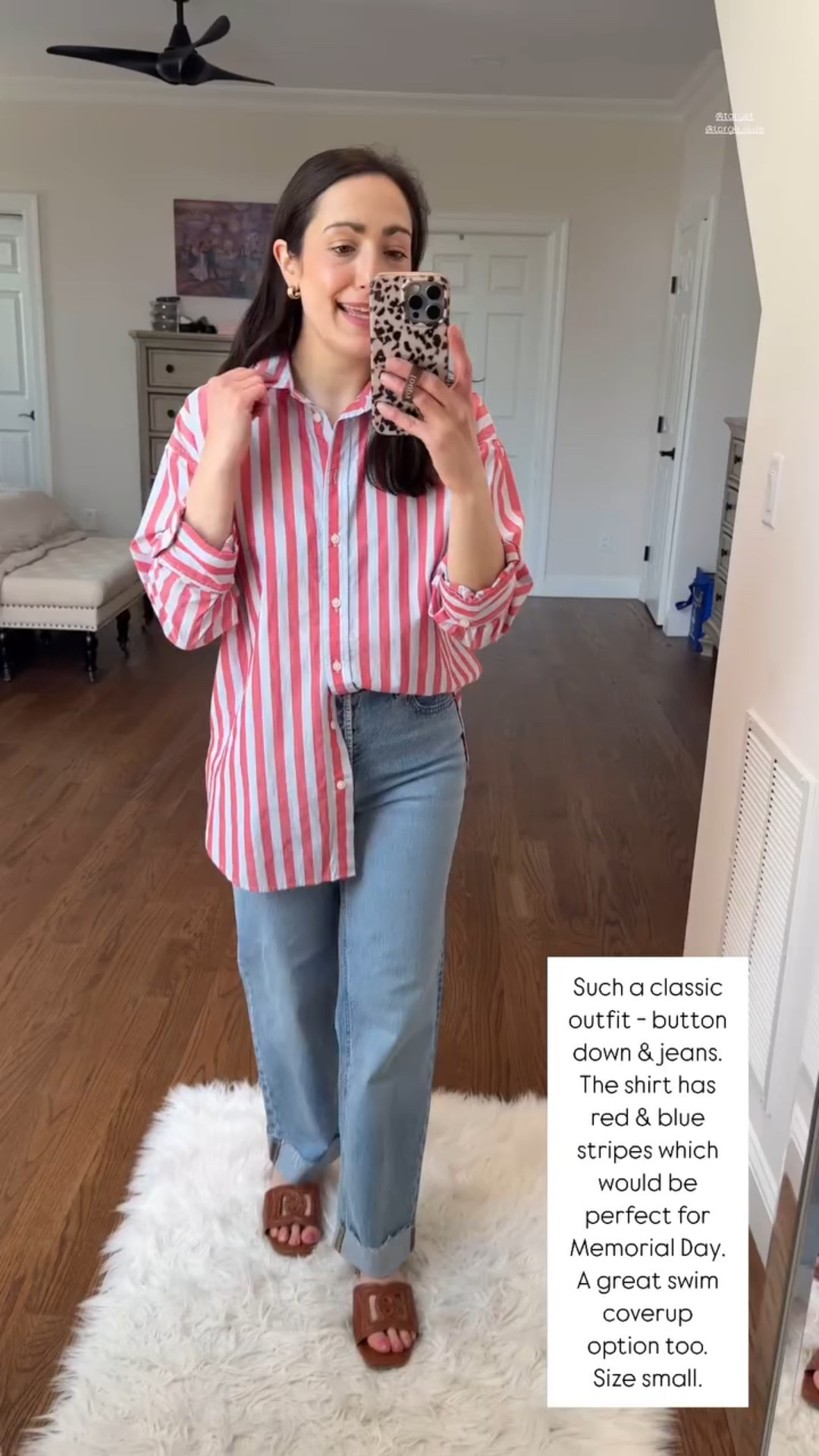 @target @targetstyle  Such a classic outfit - button down & jeans. The shirt has red & blue stripes which would be perfect for Memorial Day. A great swim coverup option too. Size small.