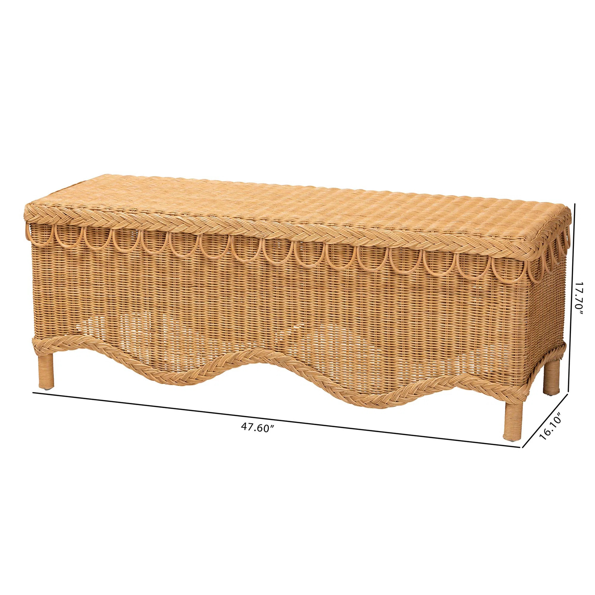 Bali & Pari Blacine Bohemian Rattan Accent Bench With Scallop Border | Wayfair North America