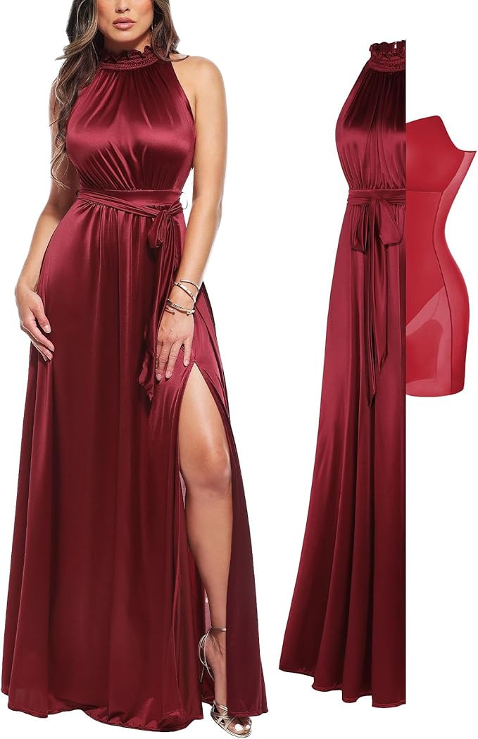 Popilush Wedding Guest Dress Formal Dresses for Women Shapewear Bodycon Fall Long Halter Cocktail... | Amazon (US)