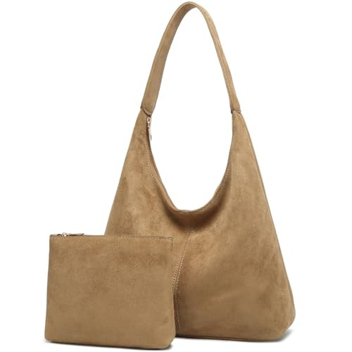 Slouchy Suede Hobo bag for Women Casual Shoulder Bag Soft Cresent Tote Purse Handbag Work Travel | Amazon (US)