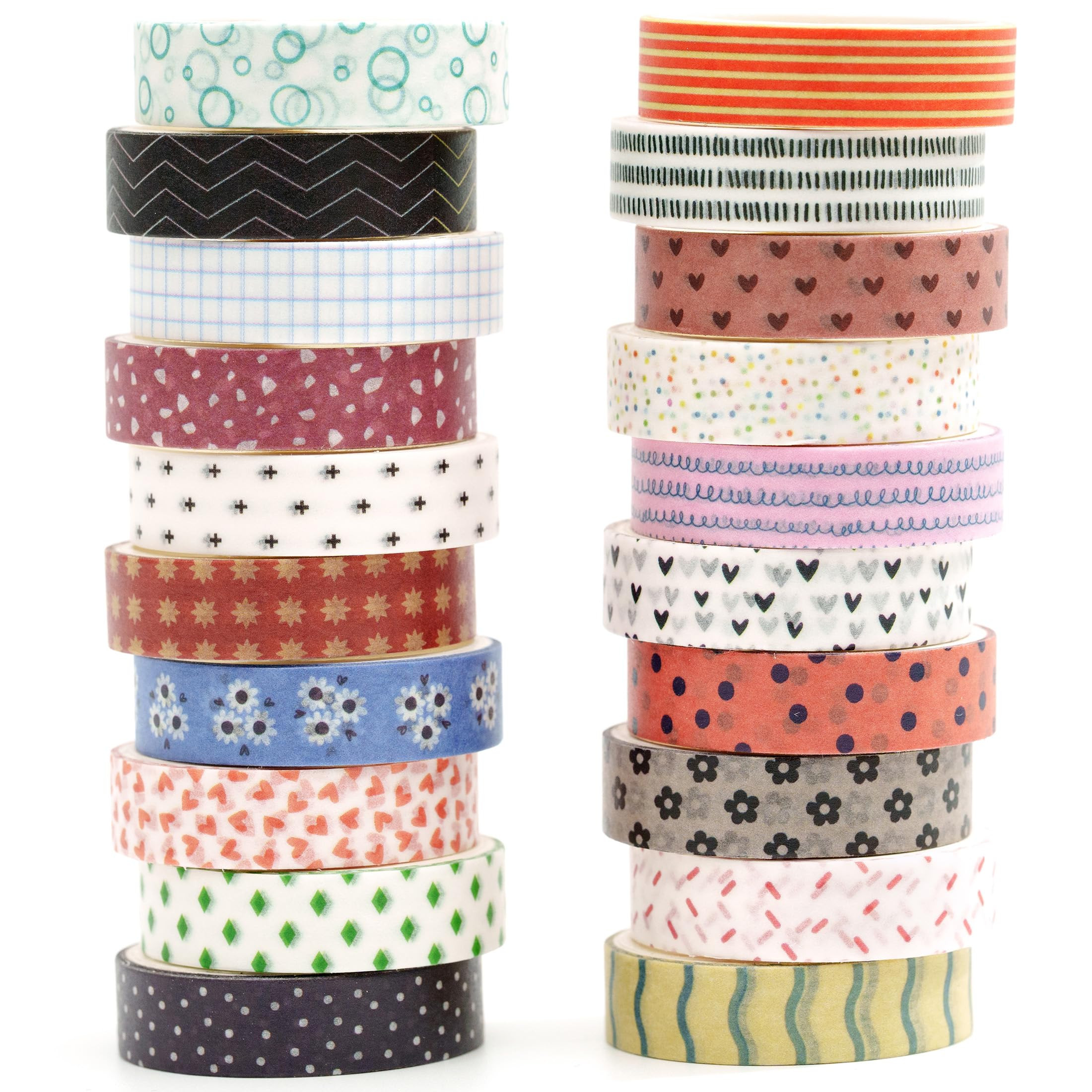 YUBBAEX 20 Rolls Basic Patterns Washi Tape Set Skinny Masking Creative Decorative Tapes, Designer... | Amazon (US)
