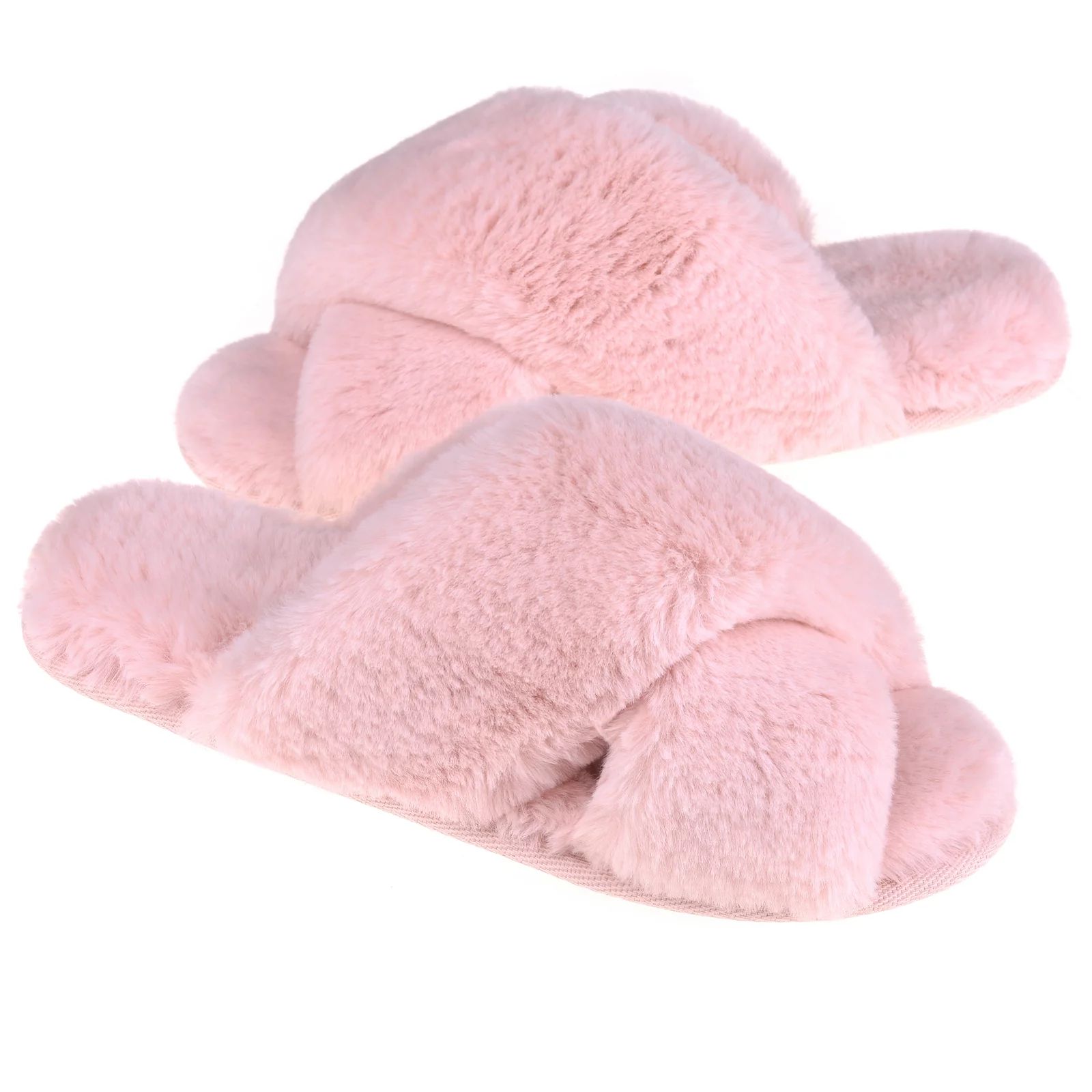 VONMAY Women's Slippers Plush Cross Band Open Toe Slides Fuzzy SPA House Slippers | Walmart (US)