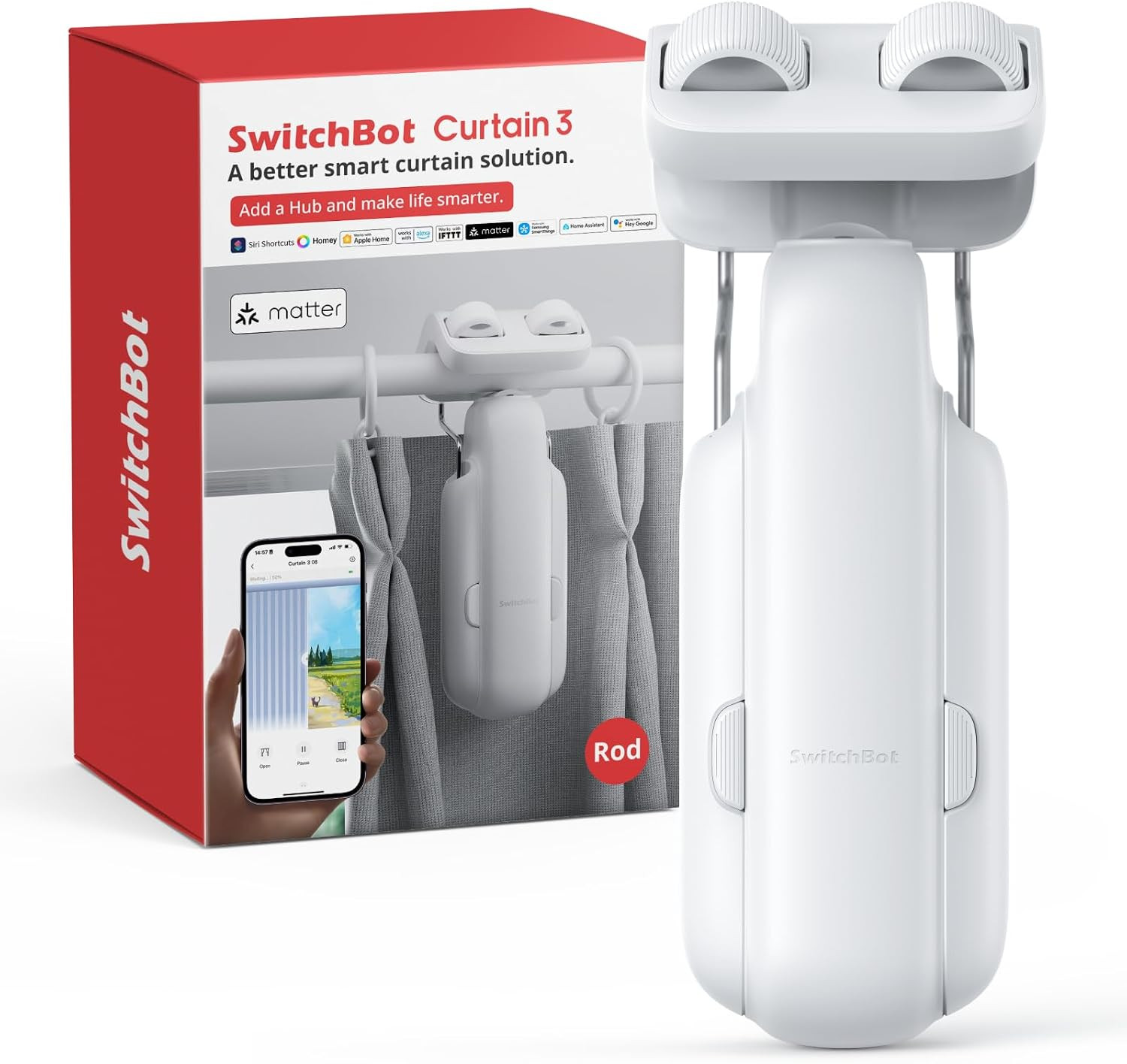 2025 Automatic Curtain Opener 3 Rod - Bluetooth Remote Control Smart Curtain, WiFi & App Control, Upgraded High-Performance Motor, Add SwitchBot Hub to Compatible with Alexa, Google Home, HomeKit | Amazon (US)
