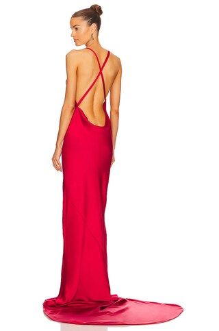 Norma Kamali Cross Back Bias Gown in Tiger Red from Revolve.com | Revolve Clothing (Global)