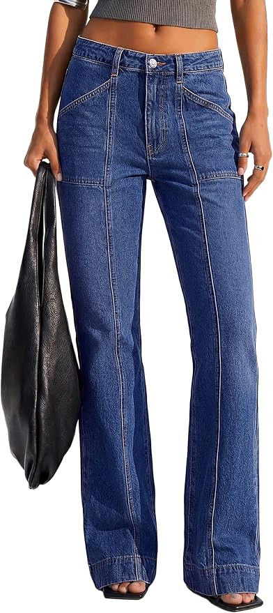 BTFBM Straight Leg Jeans for Women Stretchy Curve Appeal Pants | Front Seam, Little Flare Bootcut... | Amazon (US)