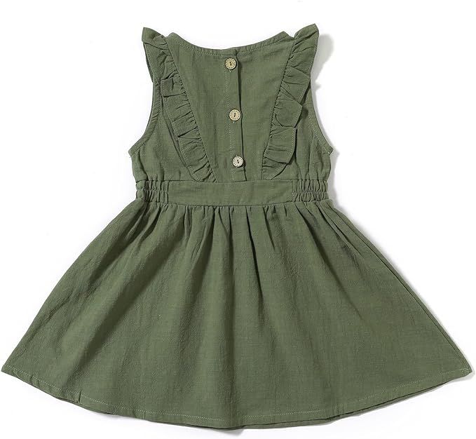 TIMOGG Toddler Baby Girl Cotton Linen Summer Ruffle Sleeveless Dress Decoration Back Button Down ... | Amazon (US)