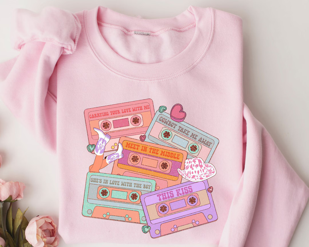 Western 90s Country Music Cassettes Valentines Cowgirl, Valentines Day Sweatshirt, I Love You Hoo... | Etsy (US)