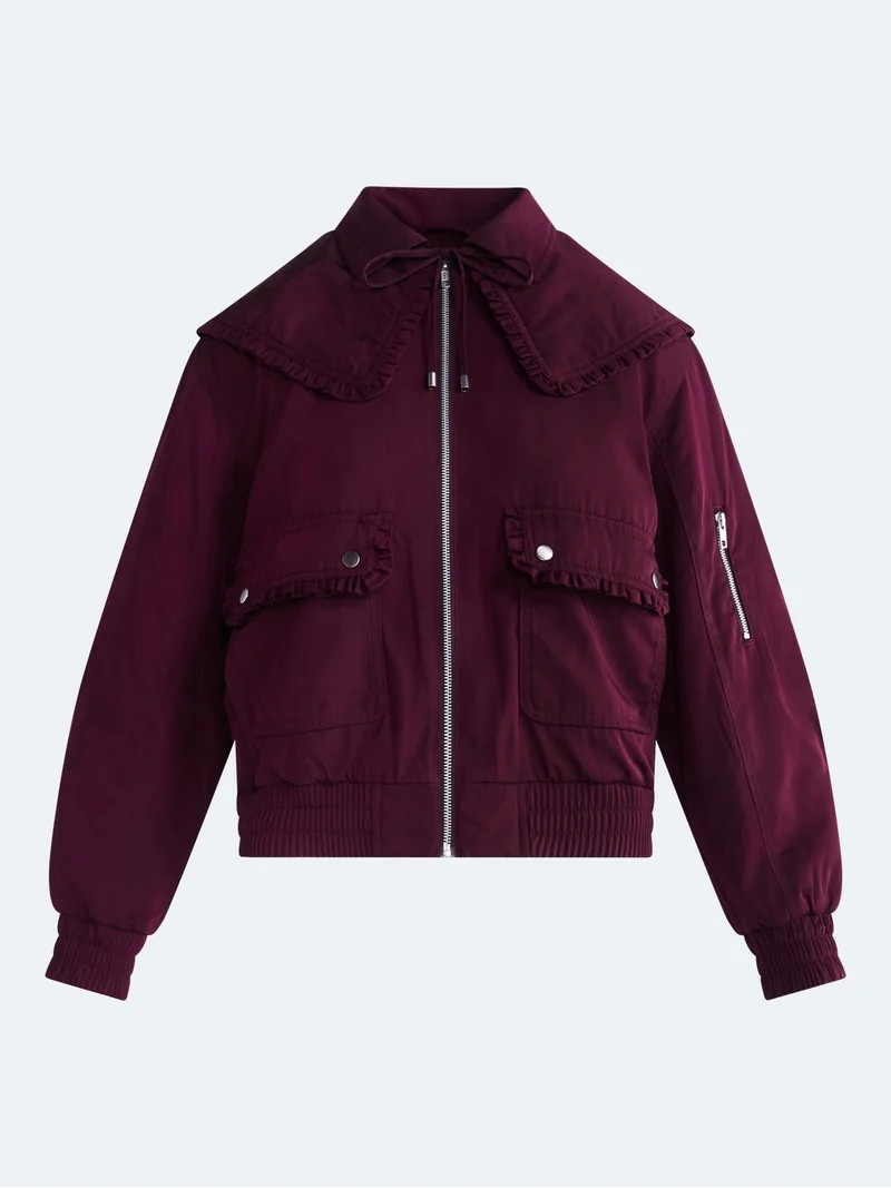 Free Assembly Women's and Women's Plus Ruffle Collar Bomber Jacket, Sizes XS-4X | Walmart (US)