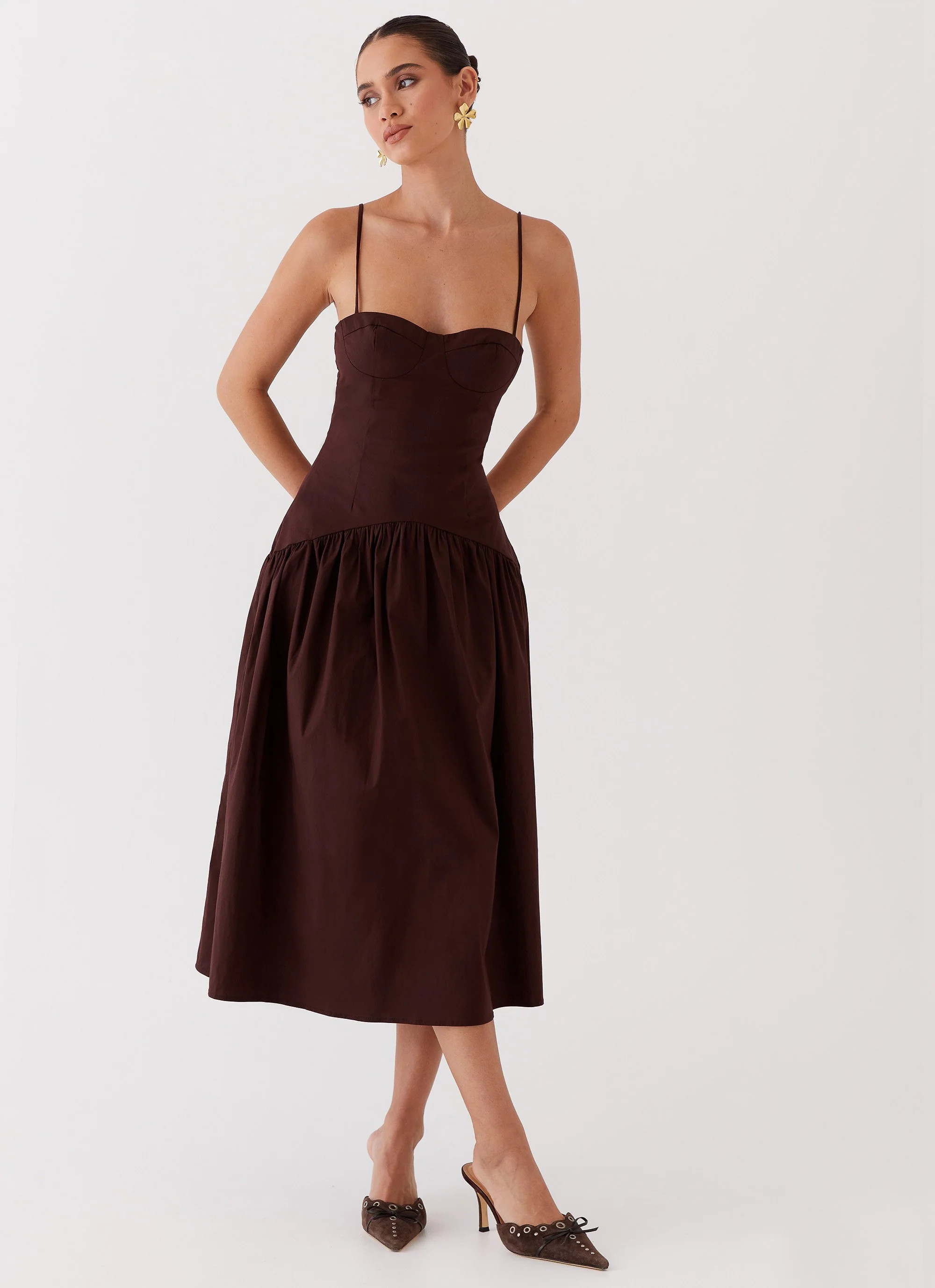 Yvette Corset Midi Dress - Chocolate | Peppermayo (Global)