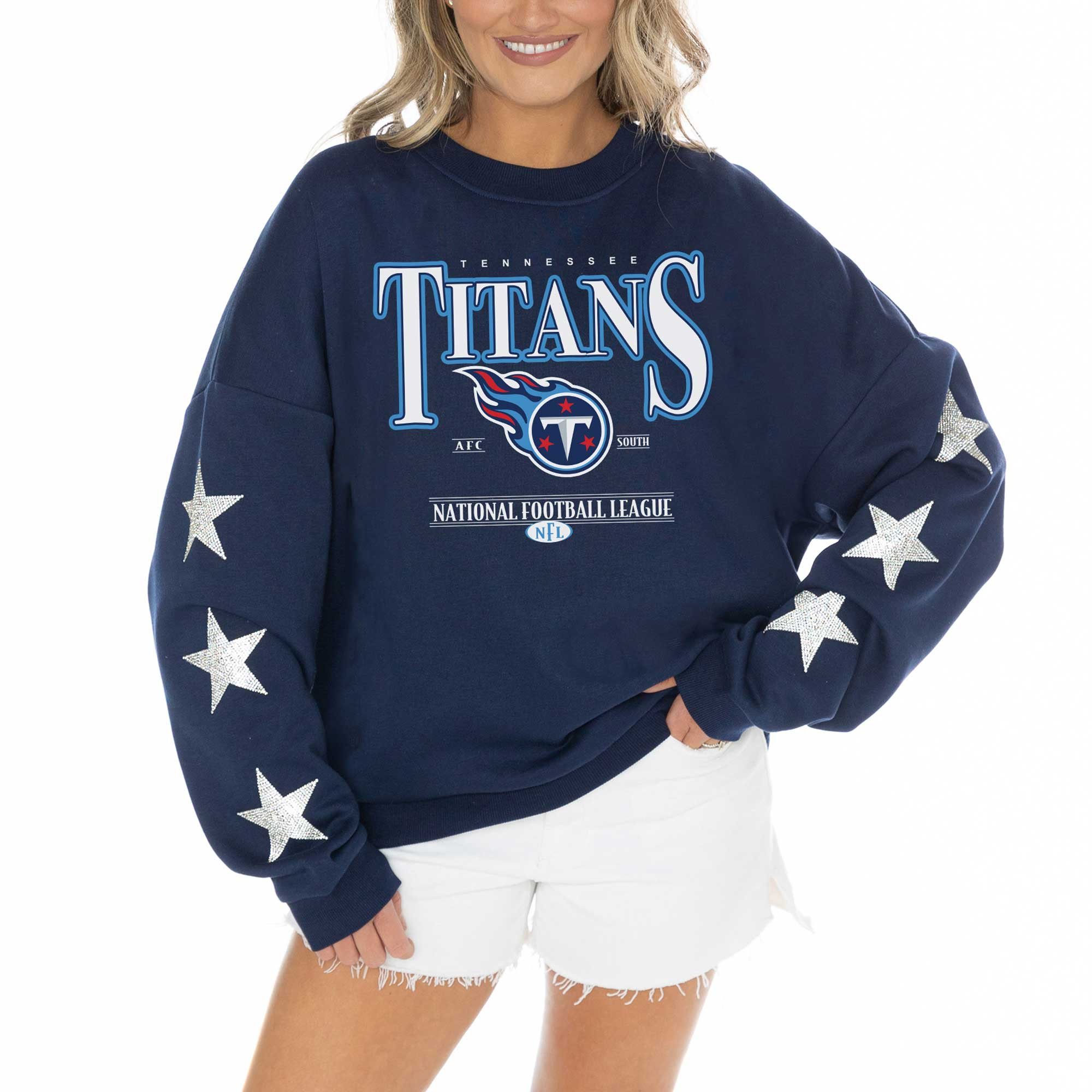 Tennessee Titans Gameday Couture Women's Rhinestone Star Sleeve Settle the Score Oversized Tri-Bl... | Fanatics
