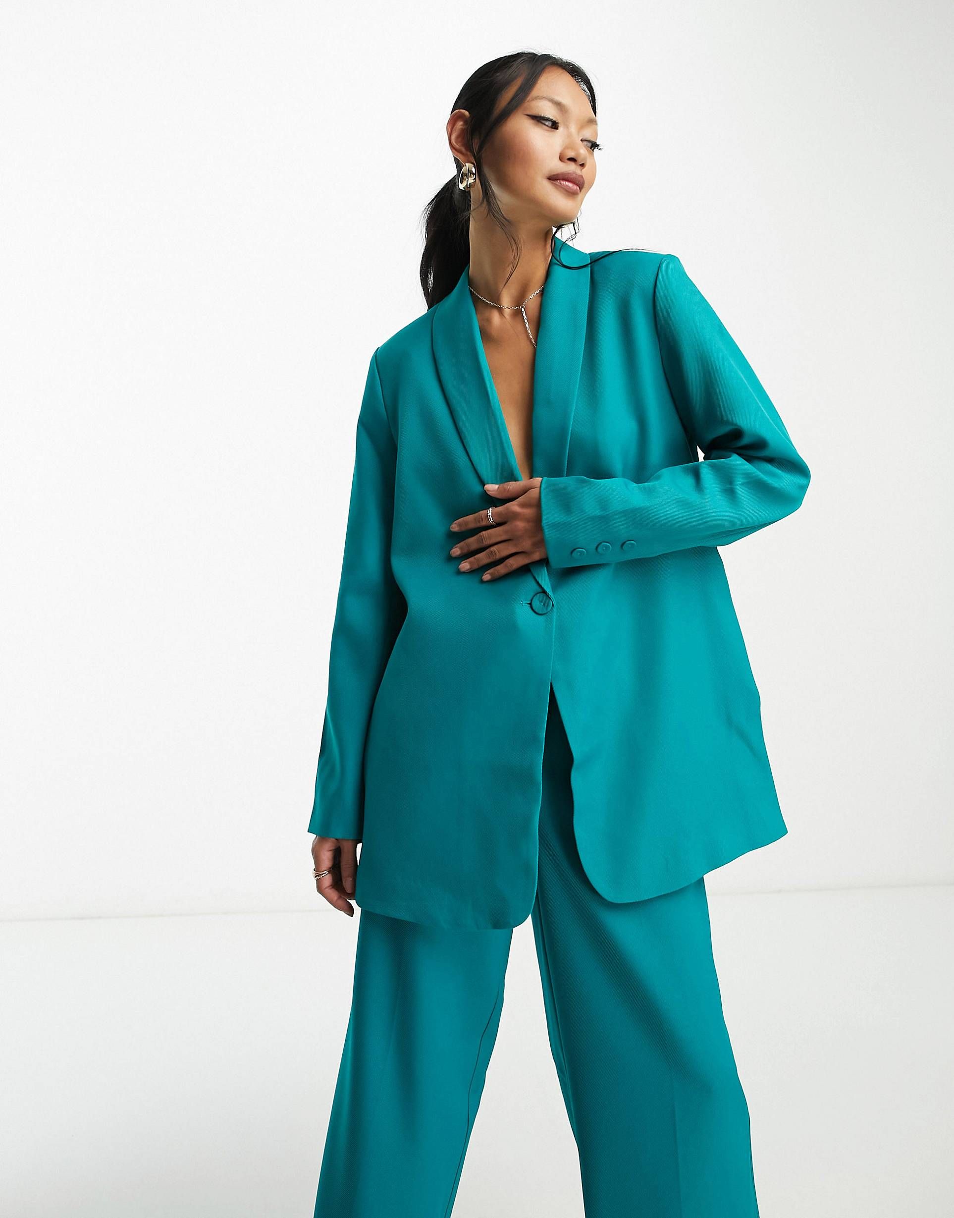 Y.A.S oversized tailored blazer in teal - part of a set | ASOS (Global)